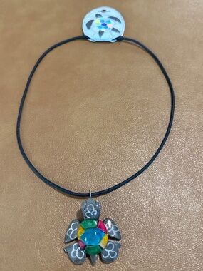 New Marble Multicolor Turtle Pendant Necklace with Black Cord - Women Jewelry